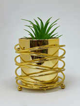 Mini Artificial Planter with Spiral Gold Wrap